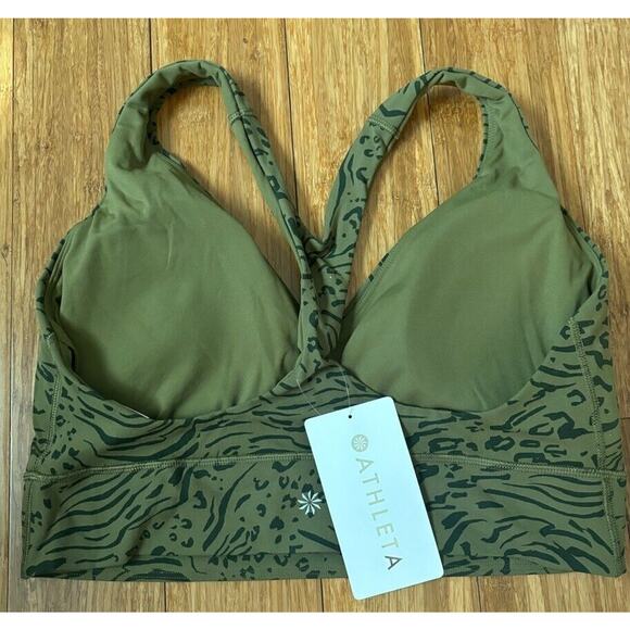 Athleta Transcend Plunge Sports Bra Large D-DD Nina Animal Print Olive‎ NWT $59 - Picture 3 of 6